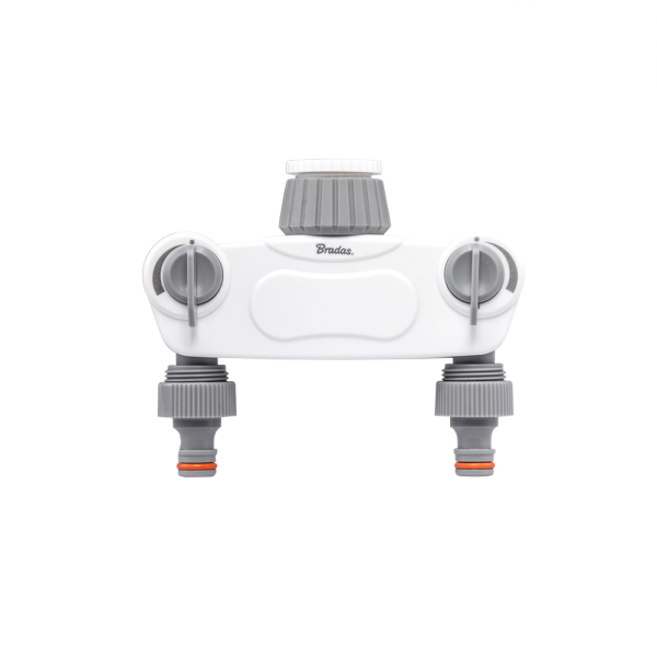 2-Way Tap Splitter Manifold – 1” & 3/4” BSP with Valves, Grey