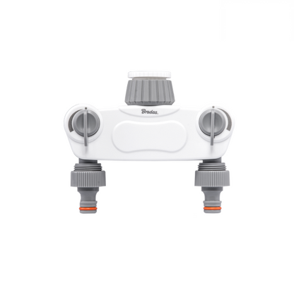 2-Way Tap Splitter Manifold – 1” & 3/4” BSP with Valves, Grey